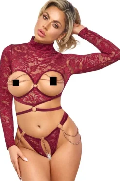 Abierta Fina Red Lace Set