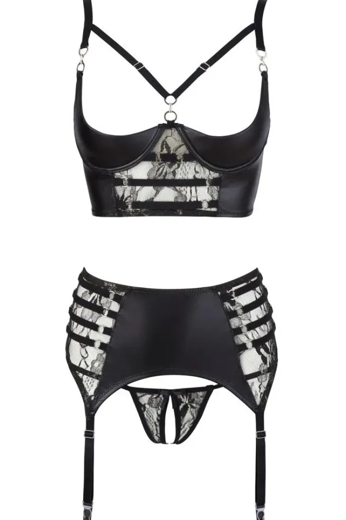 Abierta Fina Suspender Lingerie Set
