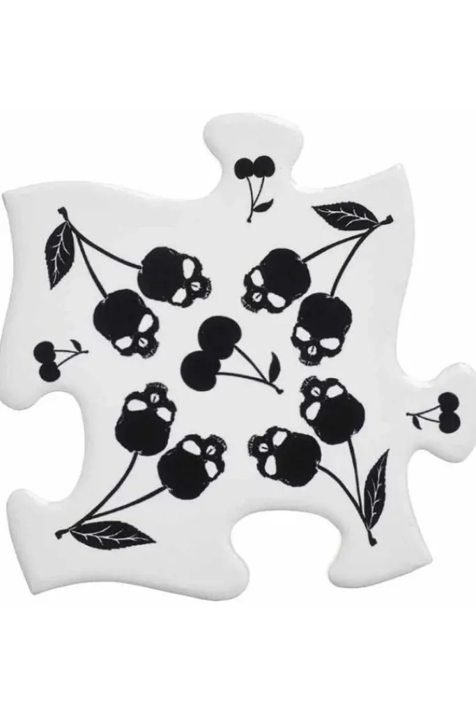 Alchemy Gothic Alchemy Black Skull Cherries Jigsaw Coasters