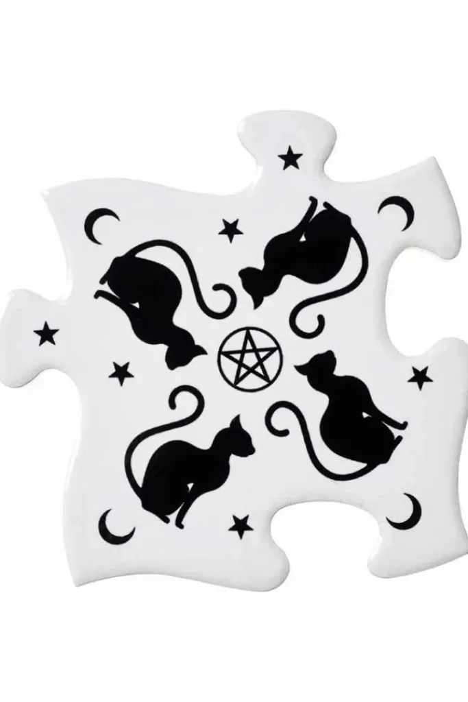 Alchemy Gothic Black Cats Jigsaw Coasters