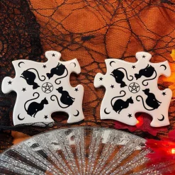 Alchemy Gothic Black Cats Jigsaw Coasters