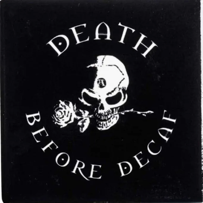 Alchemy Gothic Death Before Decaf Coaster