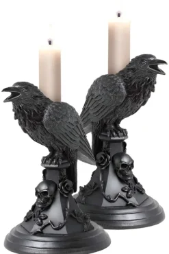 Alchemy Gothic Alchemy Pair of Poe's Raven Candlesticks