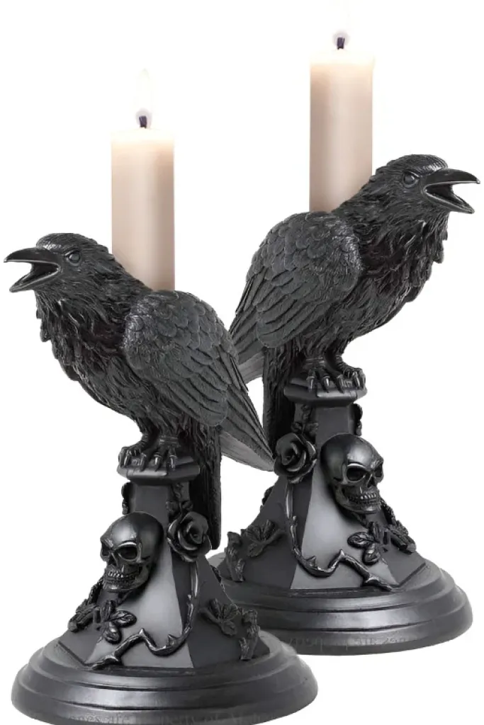 Alchemy Gothic Alchemy Pair of Poe's Raven Candlesticks