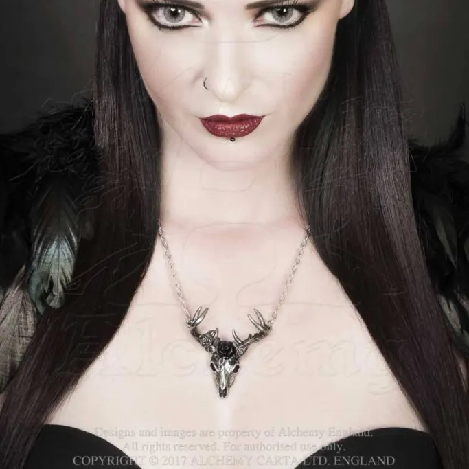 Alchemy Gothic Alchemy White Hart Black Rose Necklace