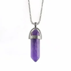 Gothic and Steampunk Jewellery Amethyst Crystal Pendant Necklace