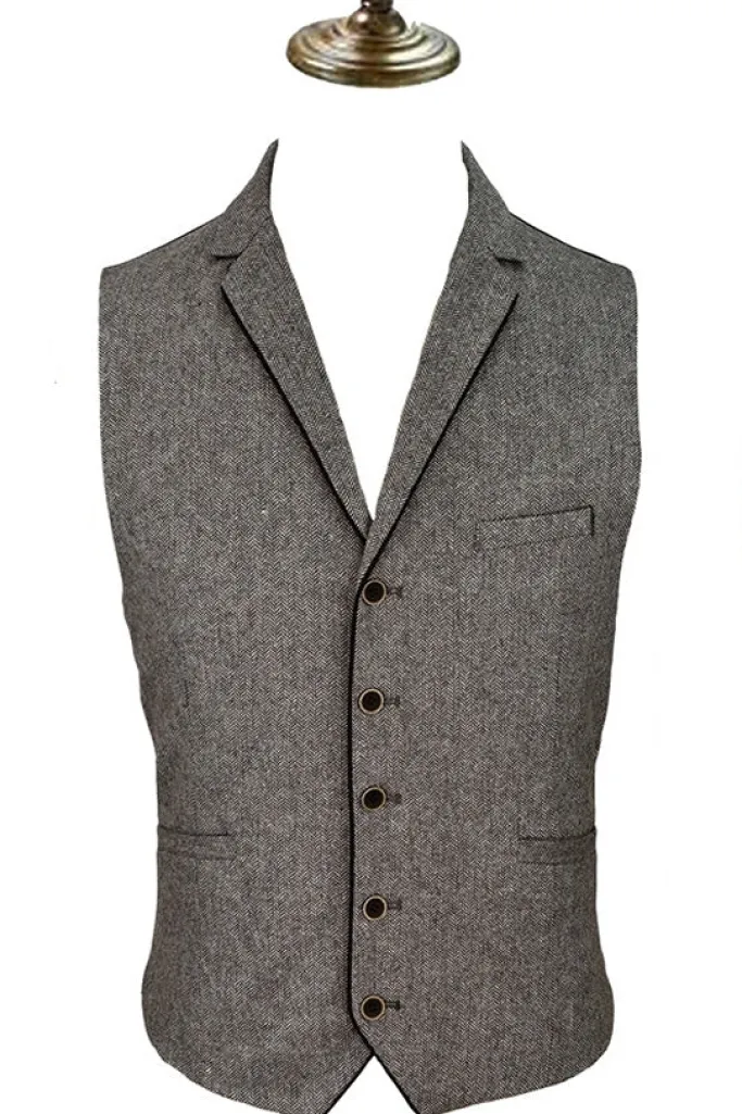 Kaymans Angelo Brown Herringbone Tweed Waistcoat