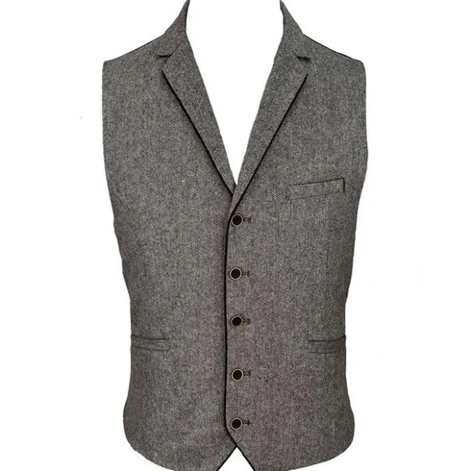 Kaymans Angelo Brown Herringbone Tweed Waistcoat
