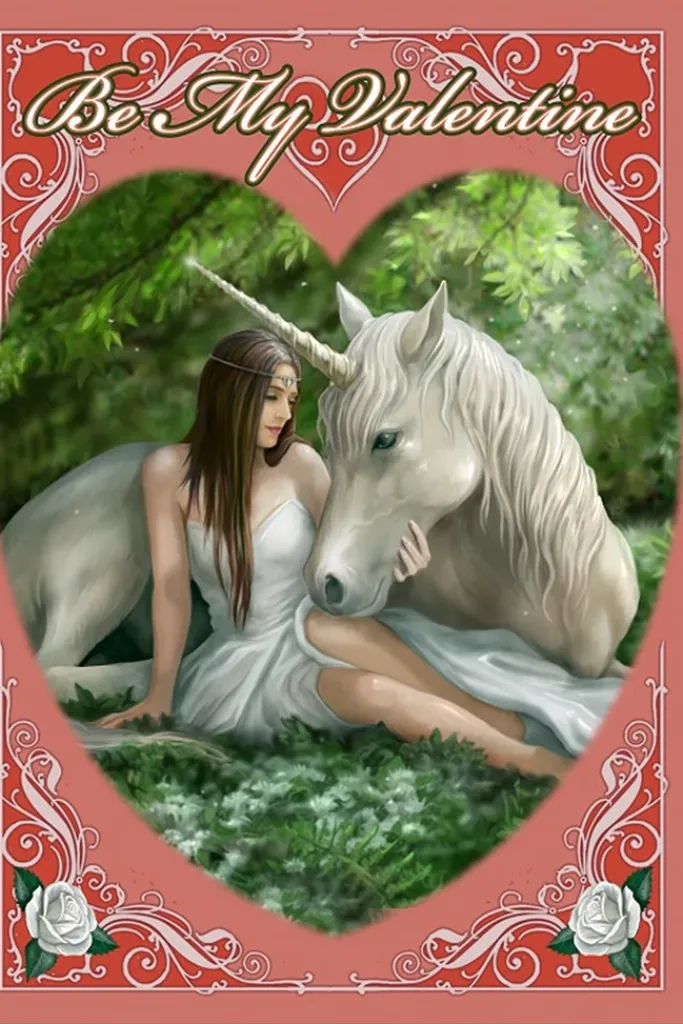 Eastgate Anne Stokes Pure Heart, Be My Valentine, Unicorn Valentines Card