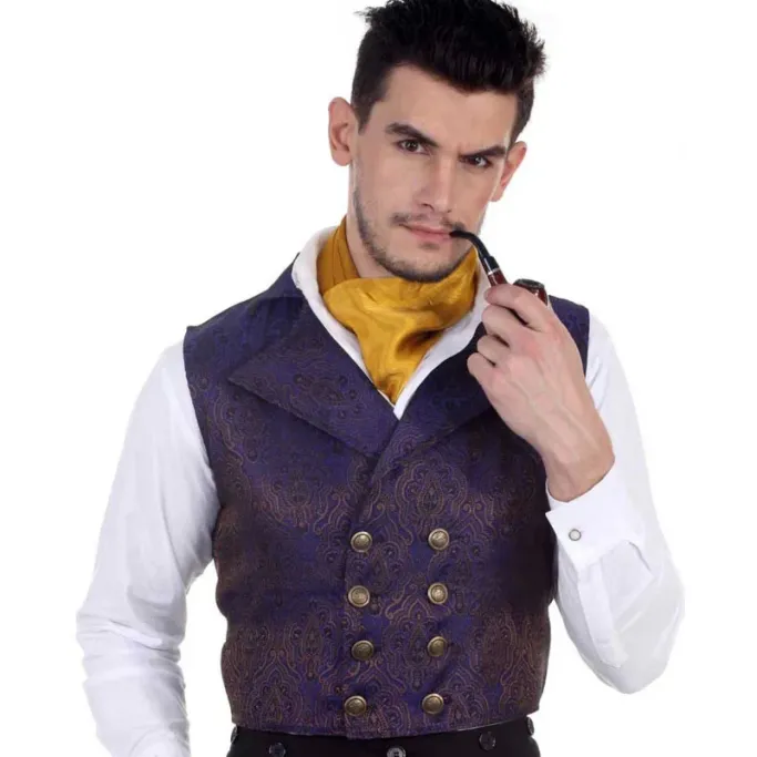 Pirate Dressing Aristocrat Steampunk Waistcoat Blue Gold