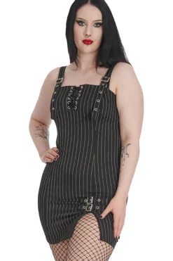 Banned Black Core Pinstripe Slit Dress