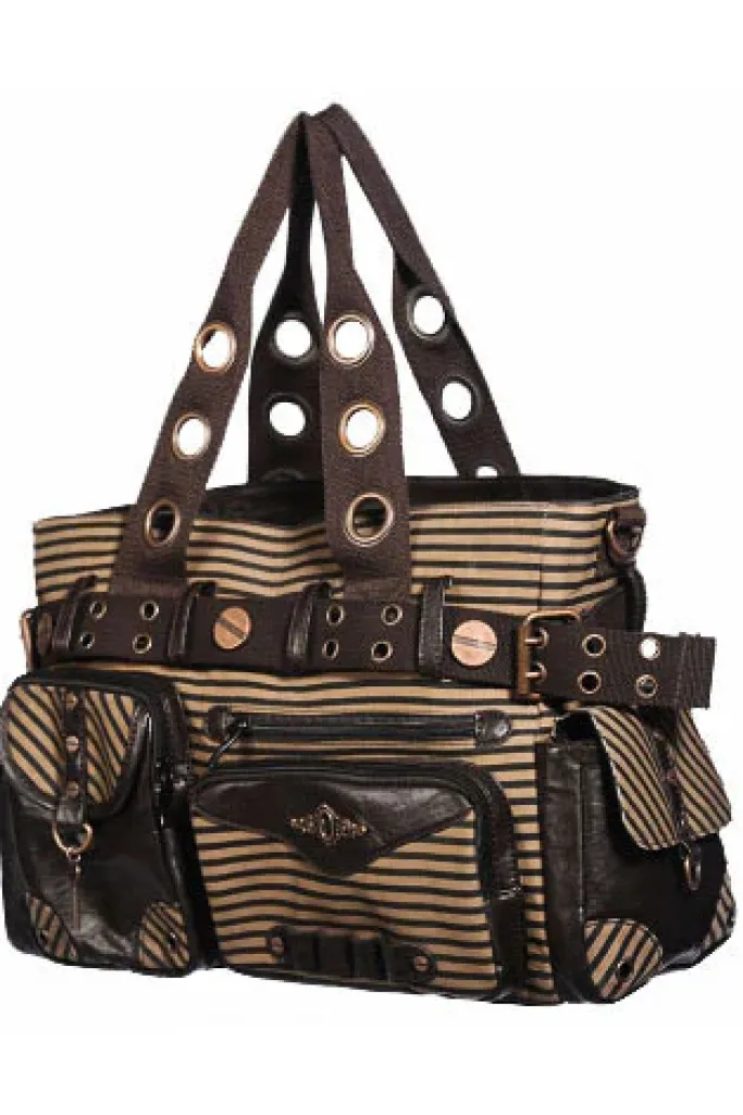Banned Brown Striped Steampunk Shoulder Bag