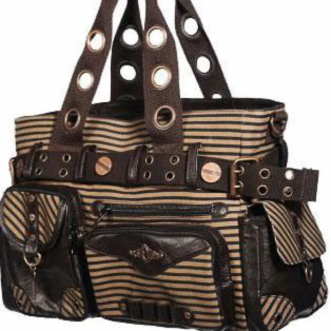 Banned Brown Striped Steampunk Shoulder Bag