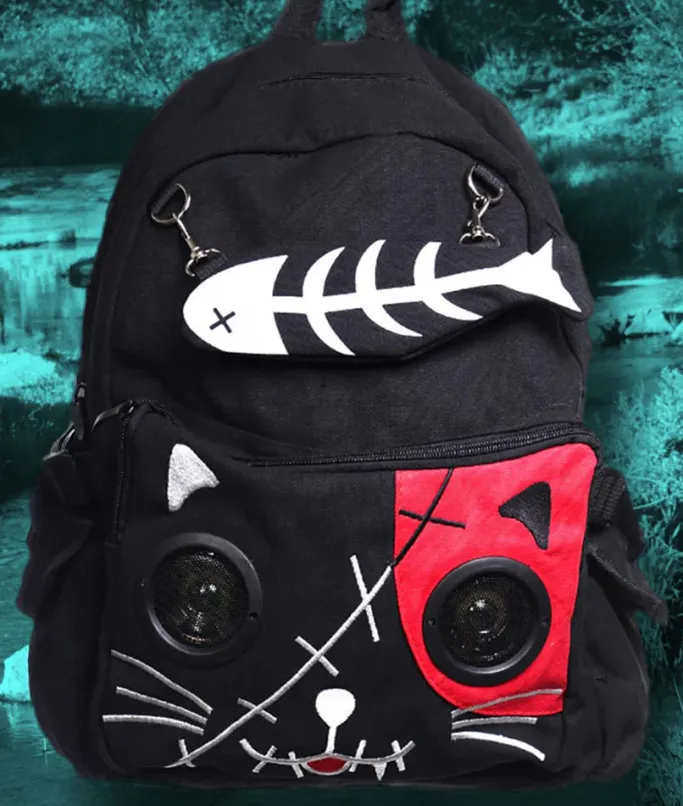 Banned Kitty Speaker Backpack Black/Red