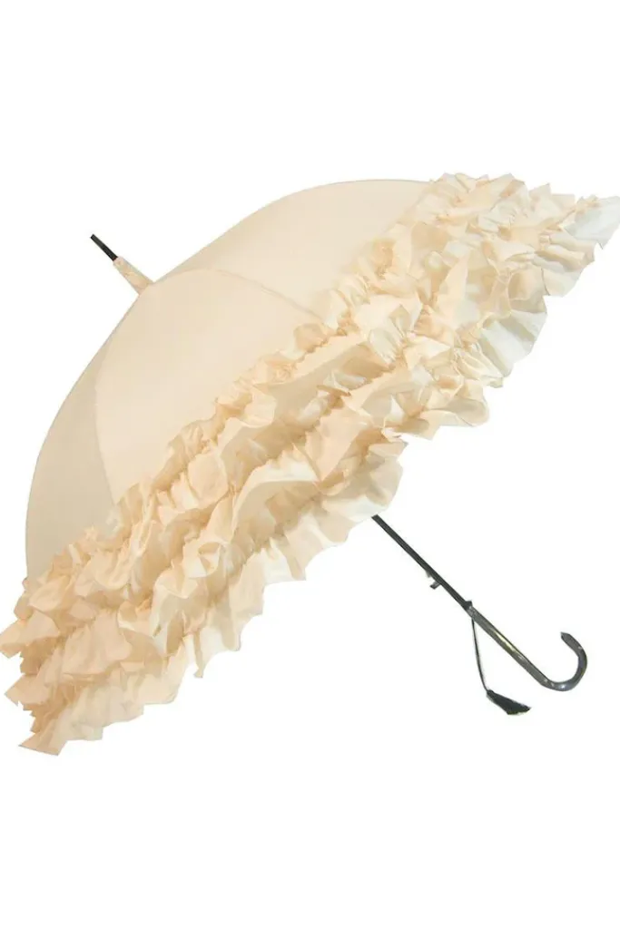 Soake Beige Triple Frill Steampunk Umbrella / Parasol
