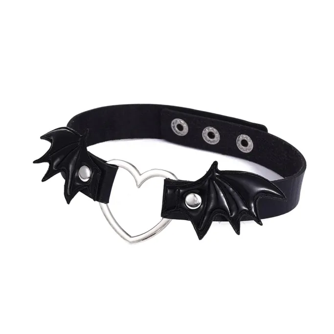 Gothic Collars Black Batwing Heart Choker
