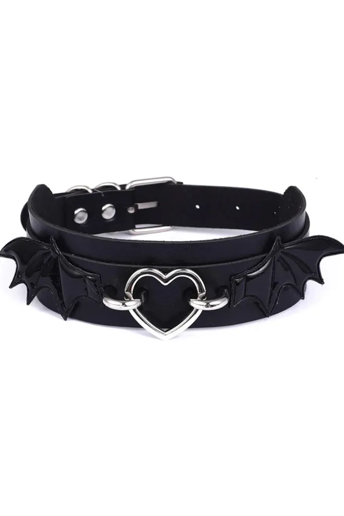 Gothic Collars Black Batwing Heart Collar