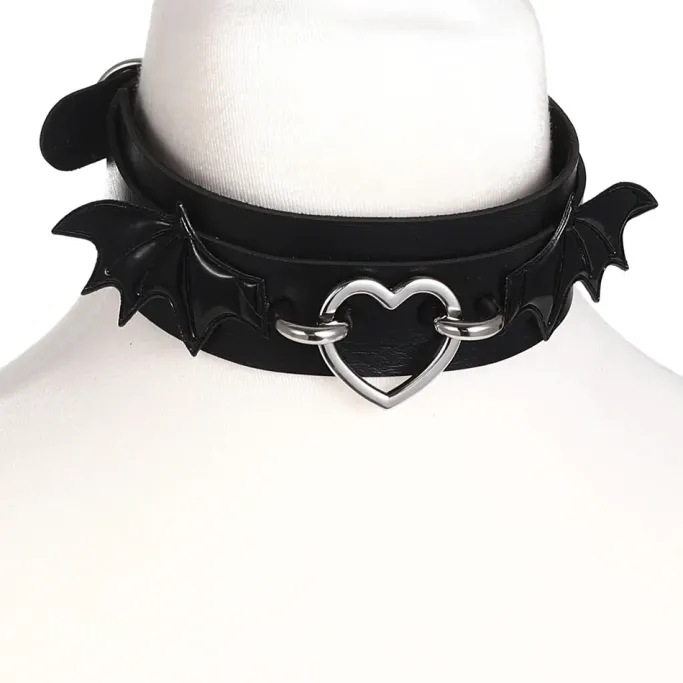 Gothic Collars Black Batwing Heart Collar