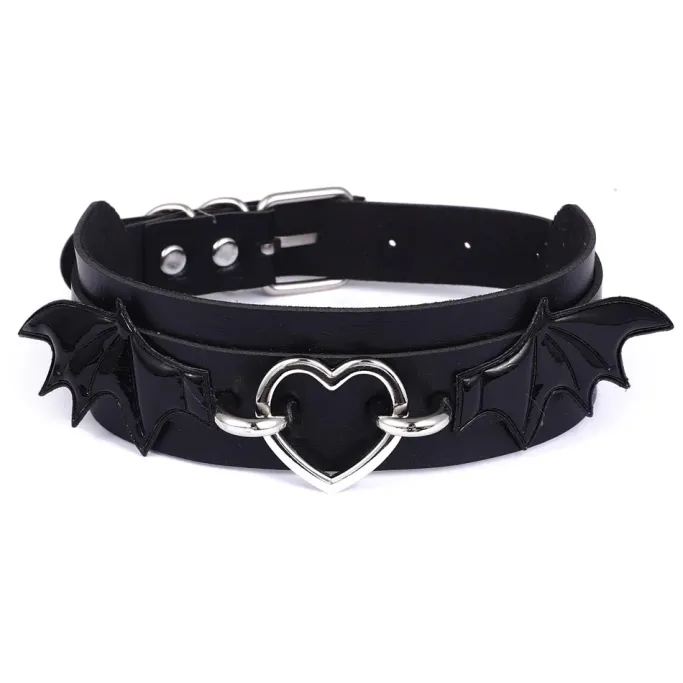 Gothic Collars Black Batwing Heart Collar