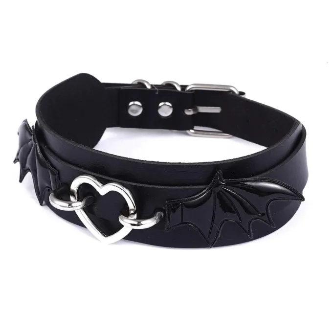 Gothic Collars Black Batwing Heart Collar