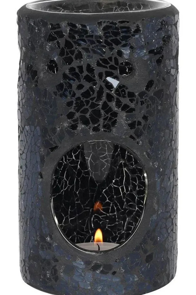 Something Different Black Crackle Pillar Oil Burner