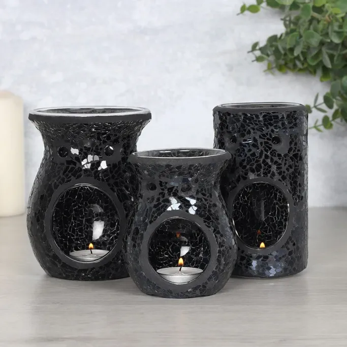 Something Different Black Crackle Pillar Oil Burner