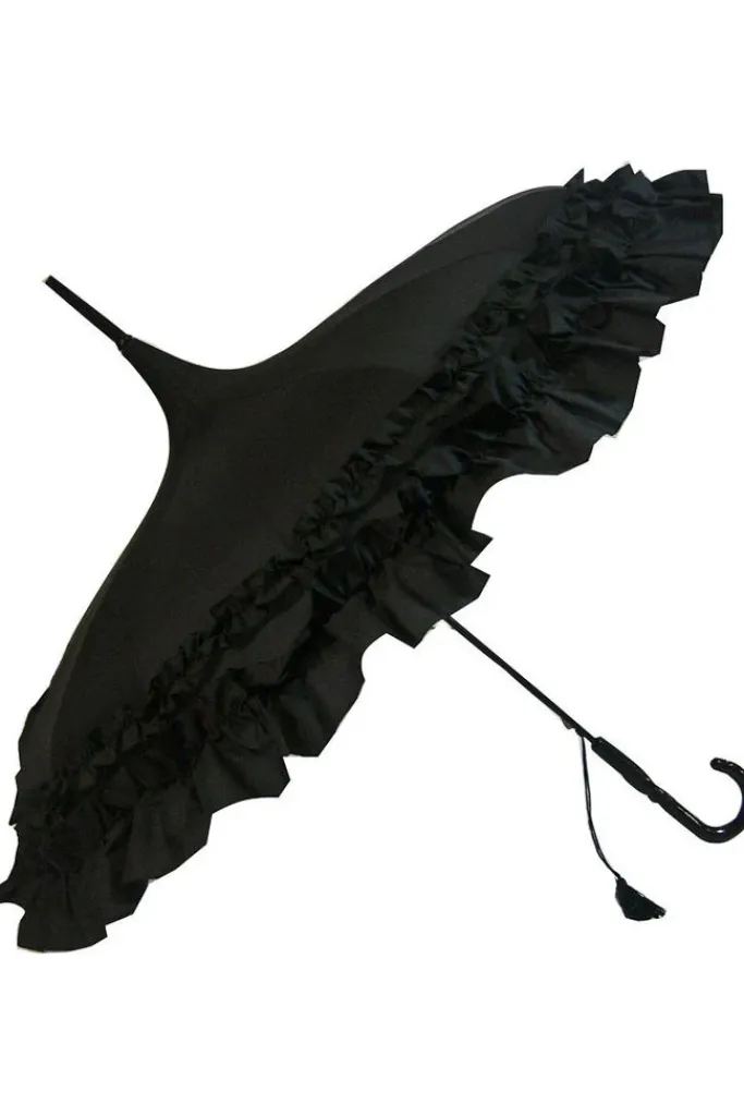 Soake Black Frilled Pagoda Umbrella / Parasol