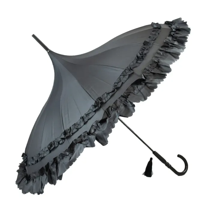 Soake Black Frilled Pagoda Umbrella / Parasol