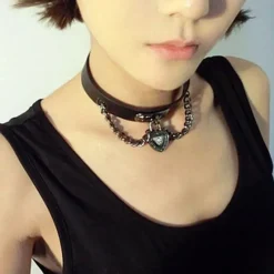 Gothic Collars Black Heart Chain Collar