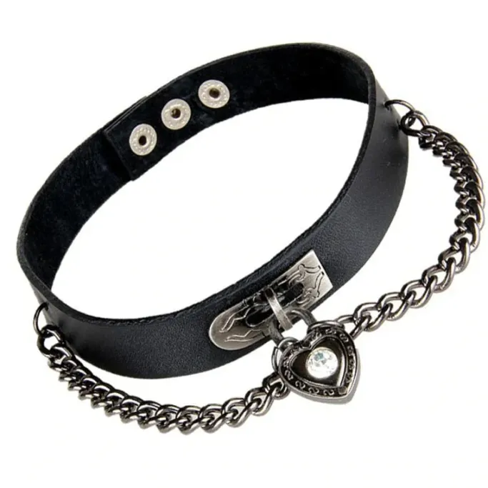 Gothic Collars Black Heart Chain Collar