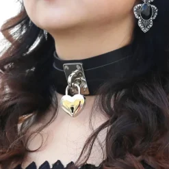 Gothic Collars Black Heart Padlock Collar