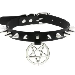 Gothic Collars Black Pentagram Spiked Collar