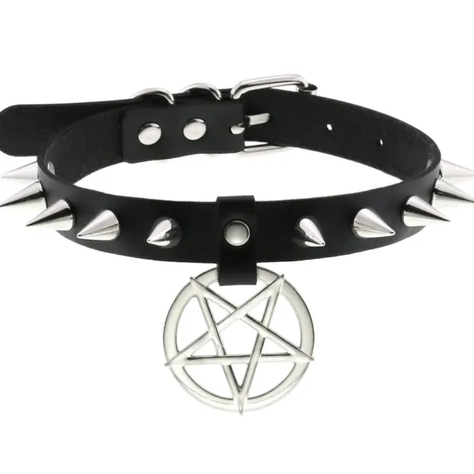 Gothic Collars Black Pentagram Spiked Collar