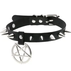 Gothic Collars Black Pentagram Spiked Collar