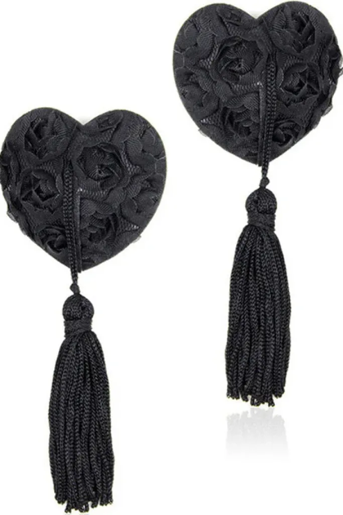 Nipple Pasties Black Rose Heart Nipple Tassels