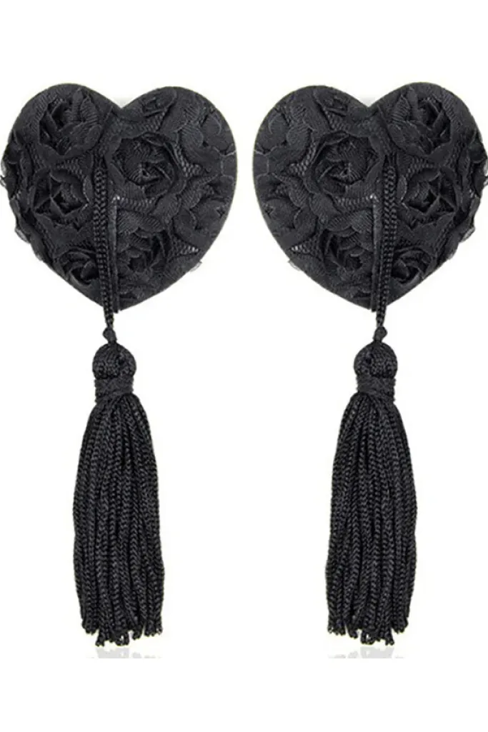 Nipple Pasties Black Rose Heart Tassles