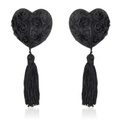Nipple Pasties Black Rose Heart Tassles