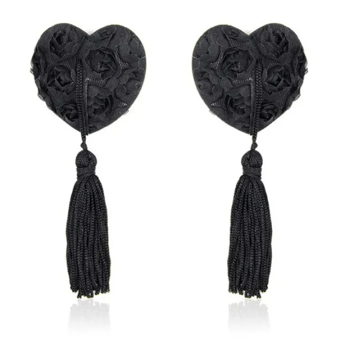 Nipple Pasties Black Rose Heart Tassles