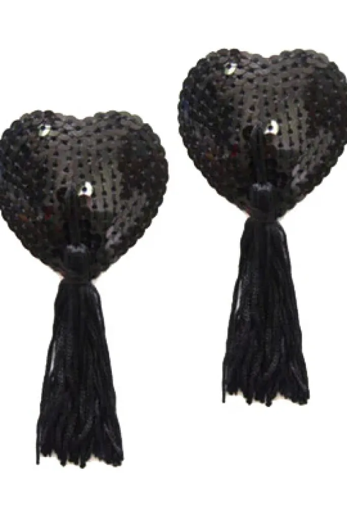 Nipple Pasties Black Sequin Heart Nipple Tassels