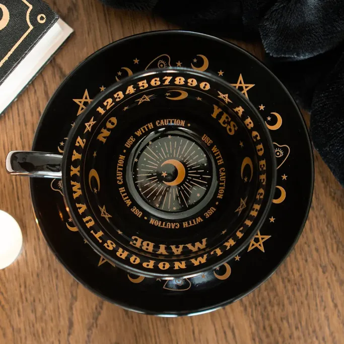 Something Different Black Talking Board Teacup and Saucer