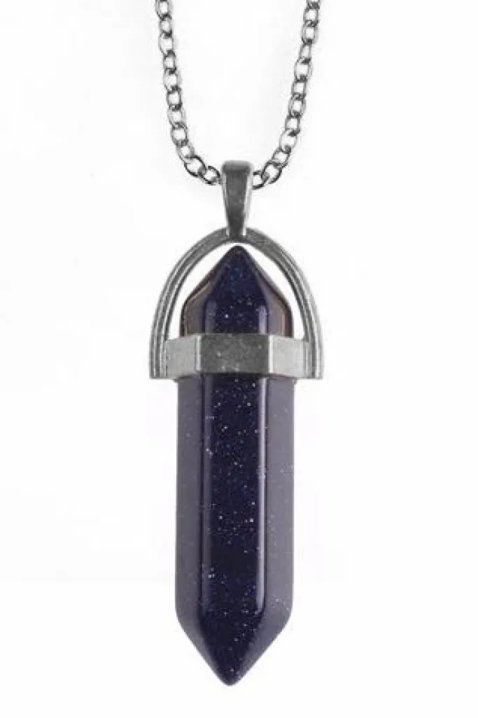 Gothic and Steampunk Jewellery Blue Goldstone Crystal Pendant Necklace