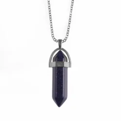 Gothic and Steampunk Jewellery Blue Goldstone Crystal Pendant Necklace