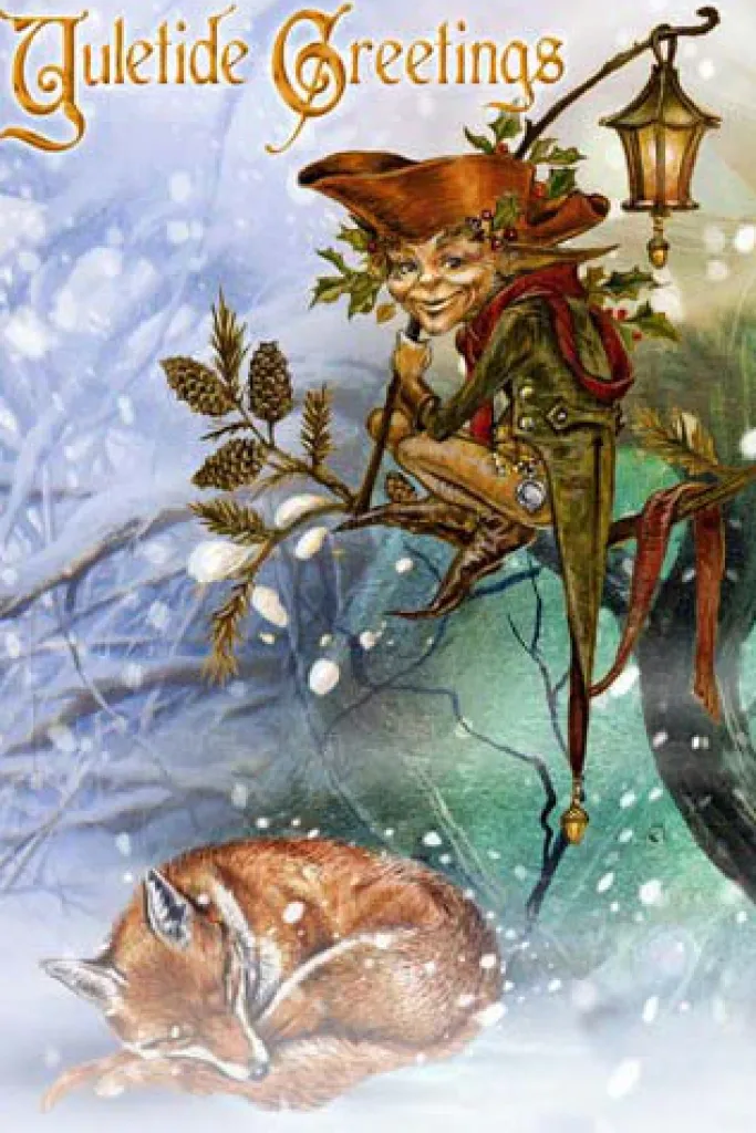 Eastgate Briar The Holly Jack Christmas Card, Gothic Fox and Elf Greetings Card
