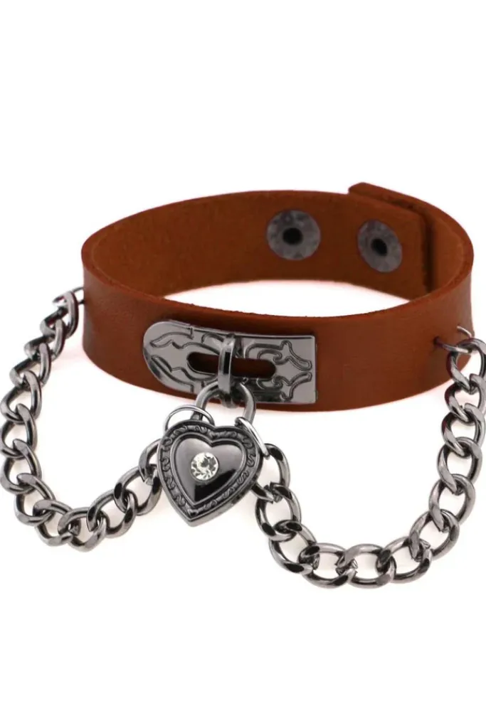 Gothic and Steampunk Jewellery Brown Heart Wrist Cuff Bracelet