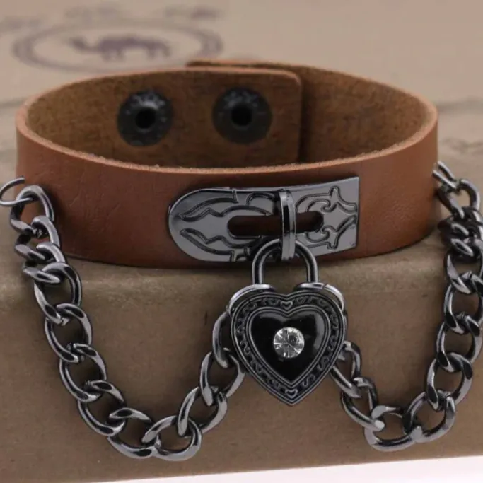 Gothic and Steampunk Jewellery Brown Heart Wrist Cuff Bracelet