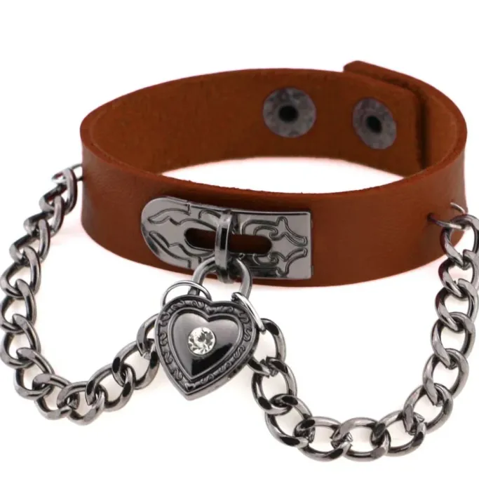 Gothic and Steampunk Jewellery Brown Heart Wrist Cuff Bracelet