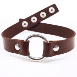 Gothic Collars Brown Leather Look O-Ring Collar