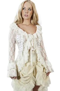 Burleska Morticia Lace Steampunk Top Cream
