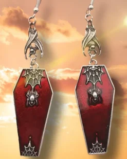 Gothic and Steampunk Jewellery Coffin Spiderweb Earrings
