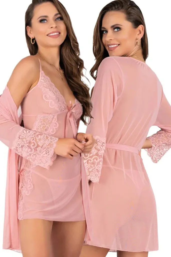 Corsetti Myardis Pink Gown and Chemise Set (L, 2XL)